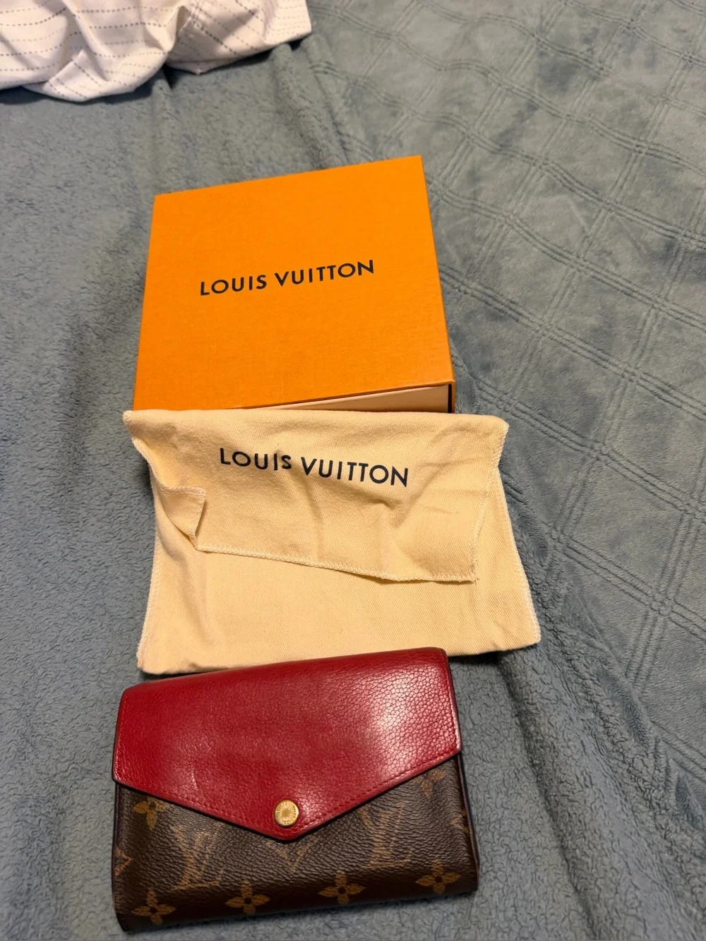 Louis Vuitton Red Leather Flap with Brown Monogram Wallet